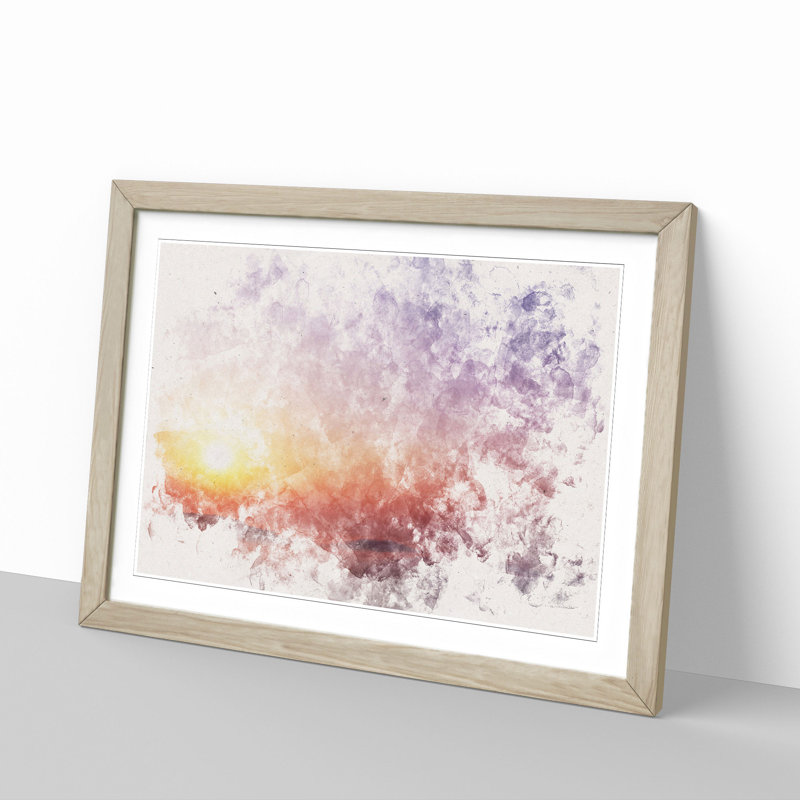 Sunrise Above the Mountains Watercolour - Picture Frame Graphic Art Print, 45cm H x 63cm W x 2cm D, Oak Framed