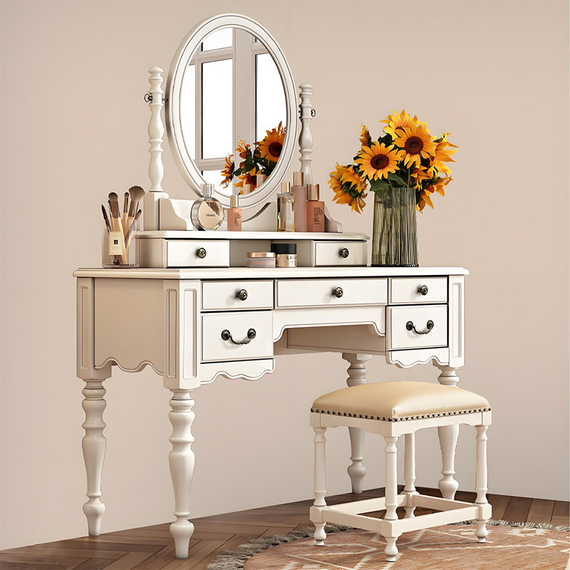 Coiffeuse 35,43 po style américain minimaliste en bois massif blanc