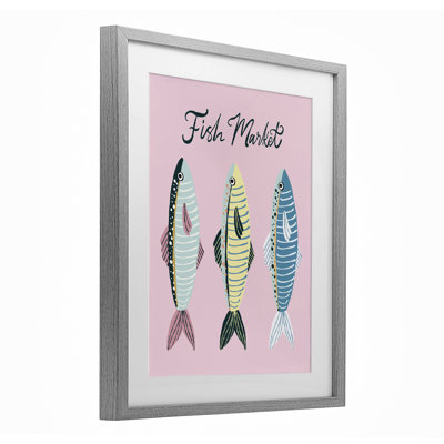 «Quirky Coastal Fish Market», reproduction sous verre encadrée, design par Hey Bre! Creative Studio