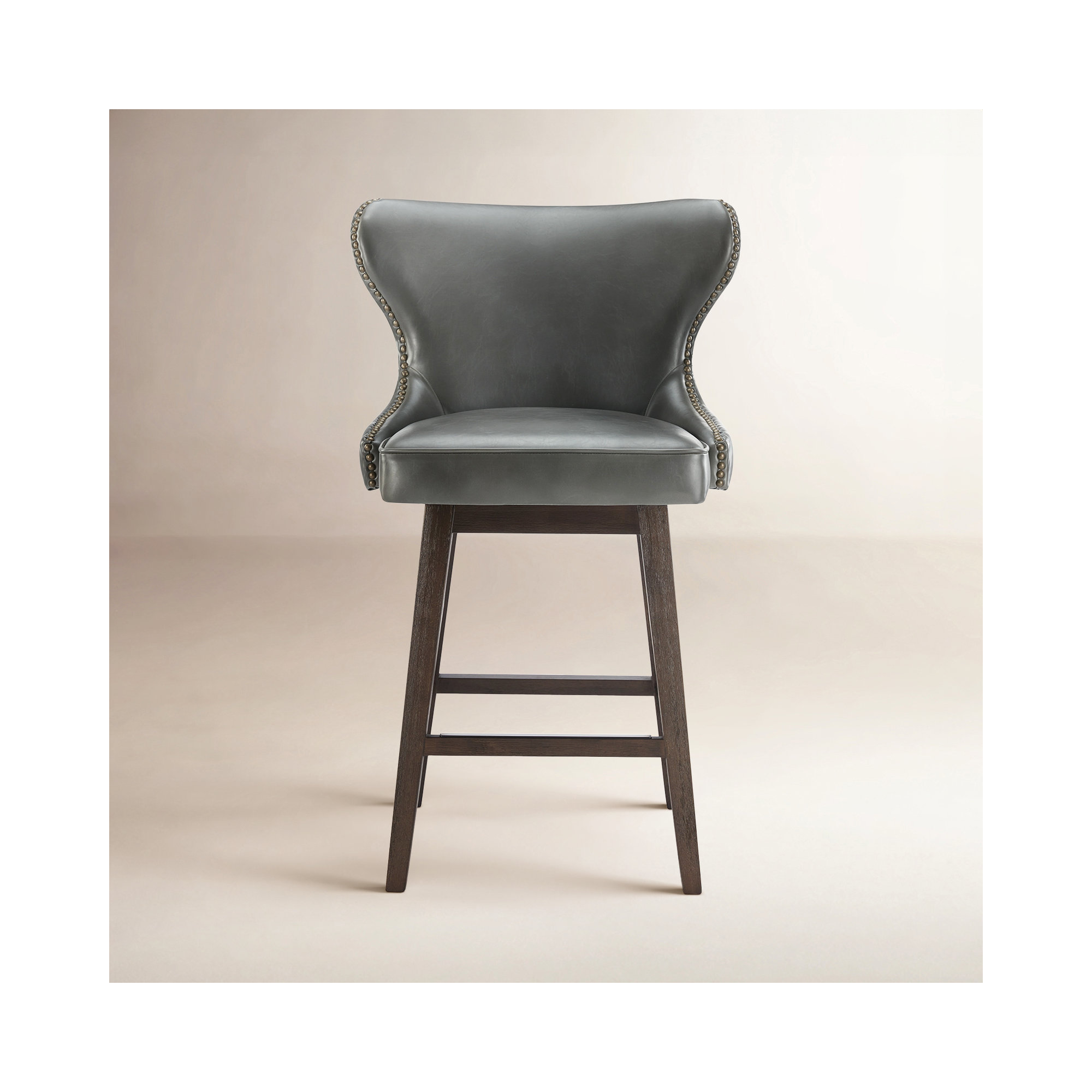 Caraline Leather Swivel Stool, Wax Elephant Faux Leather, Counter Stool (26" Seat Height)