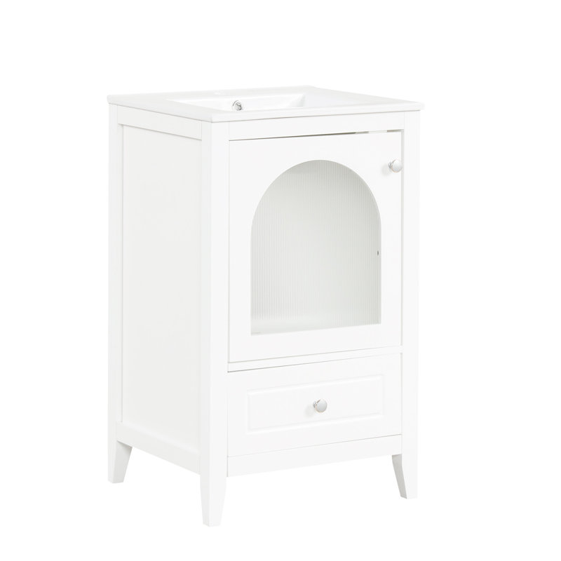 Meuble-lavabo moderne 20 "avec lavabo en céramique, armoire blanche - tiroir et porte en verre