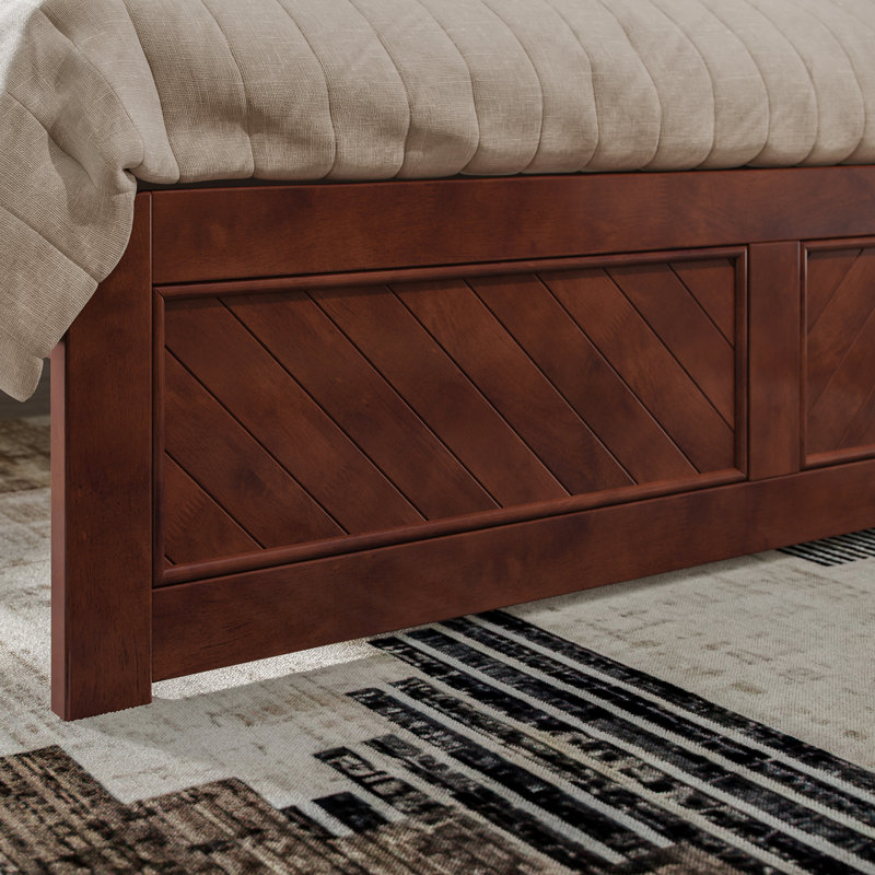  Jeinny Solid Wood Platform Bed with Matching Footboard, Walnut, Queen