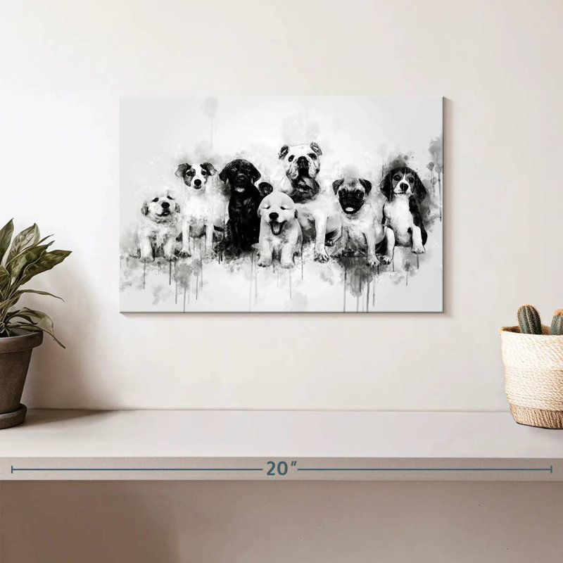 Chiots de chien noir et blanc, H 8 po x l 12 po