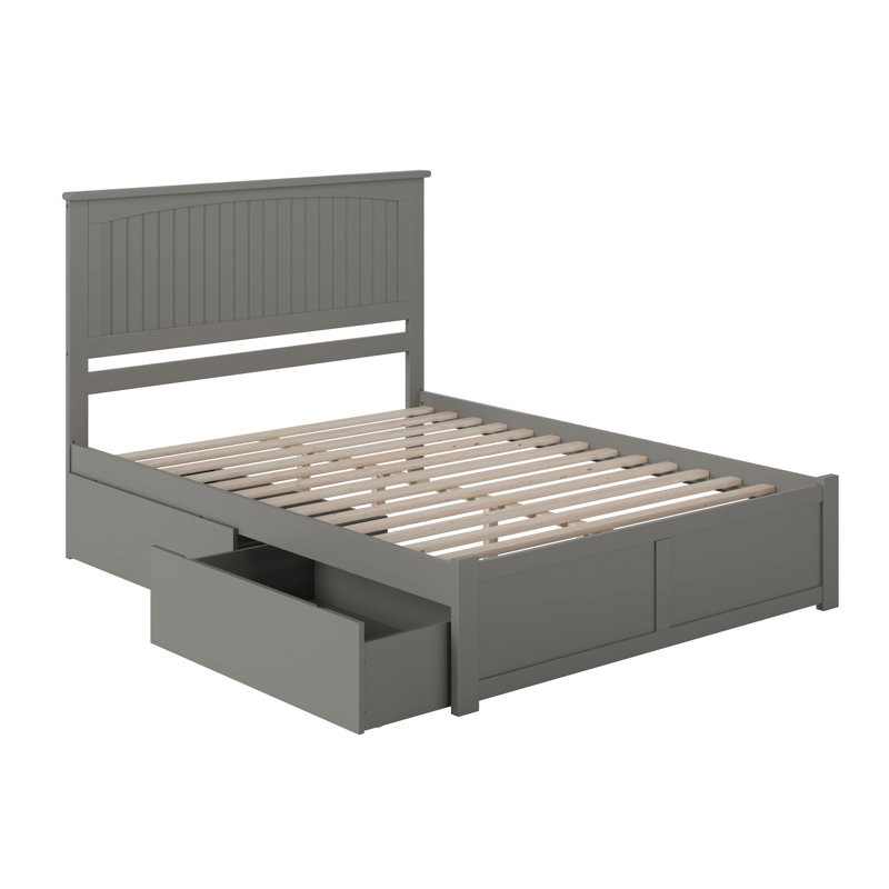 Kindig Solid Wood Storage Platform Bed with Panel Footboard and Storage Drawers, King, Gray
