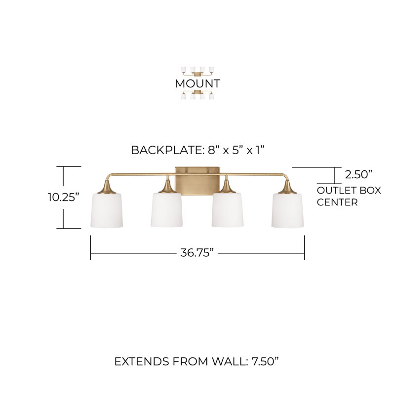 4 - Light Dimmable Vanity Light, Aged Brass