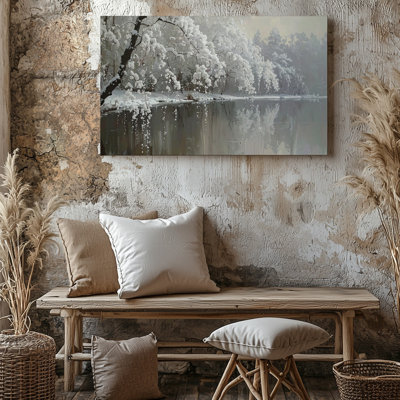 Winter Stillness Reflection Minimalist Snowy Lake Photography Stillness Wall Art Canvas Ready To Hang Gallery Wrapped Home Decor Decor