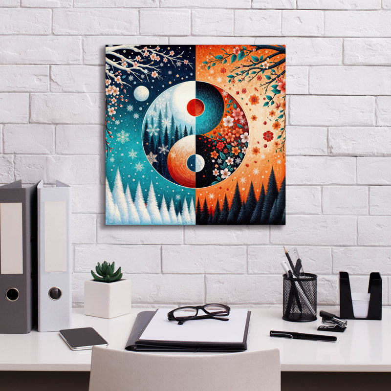  «Yin Yang Seasons Fall Winter» par Rey Klimt, art mural sur toile, 18 po x 18 po, H 18 po x l 18 po
