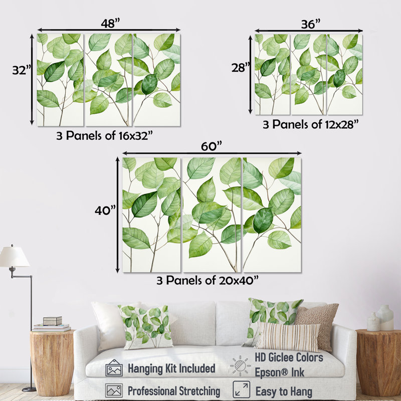 Ensemble de salon Green Leaves, H 28 po x l 36 po x P 1 po, Toile tendue