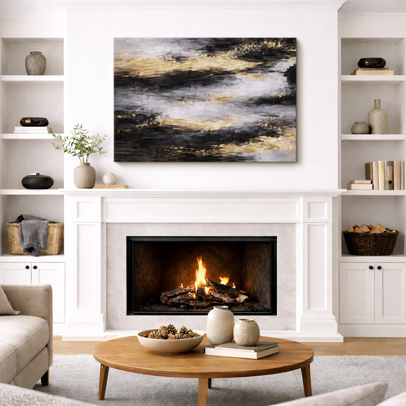 Œuvre d'art abstrait noir et doré, images de salon contemporain, impression sur toile encadrée, H 32 po x l 48 po x P 1,5 po
