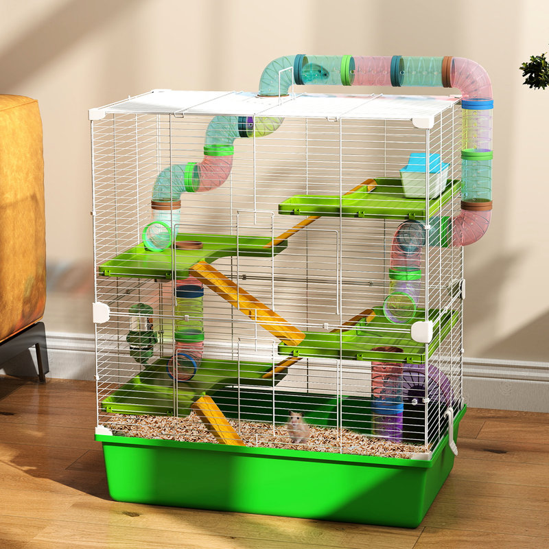 Très grande cage de jeu pour hamster 23 po - 5 niveaux, tubes, tunnels, ventilation portable, avec roue d'exercice