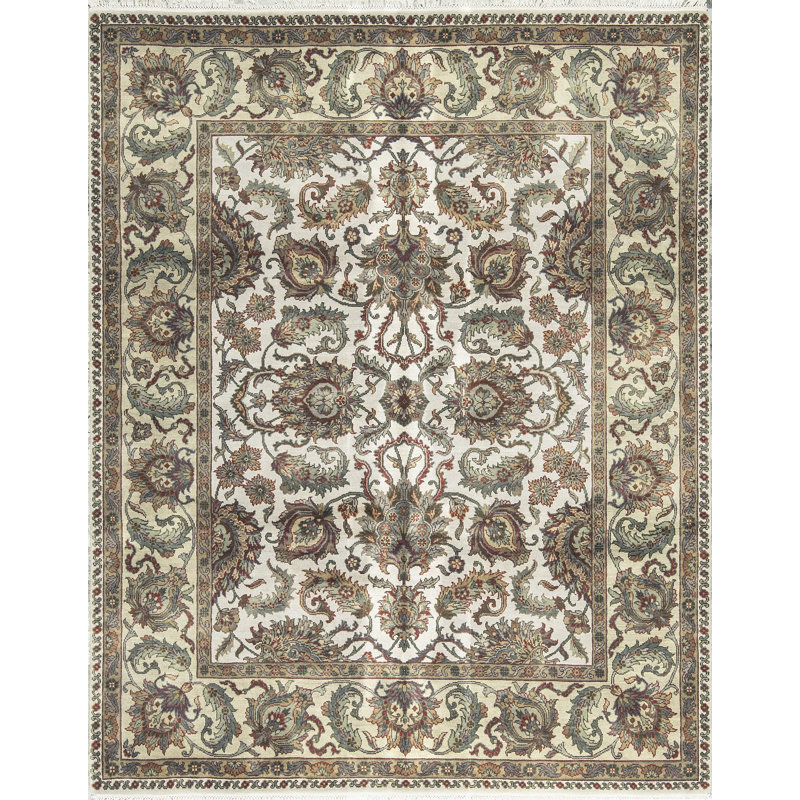 Tapis ivoire et doré de haute qualité noué à la main