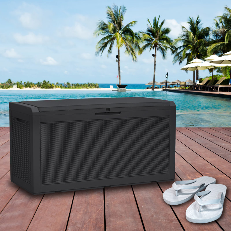 Modern Depo 100 Gallon Water Resistant Polypropylene(PP) Deck Box with Cushion, Lockable, Black