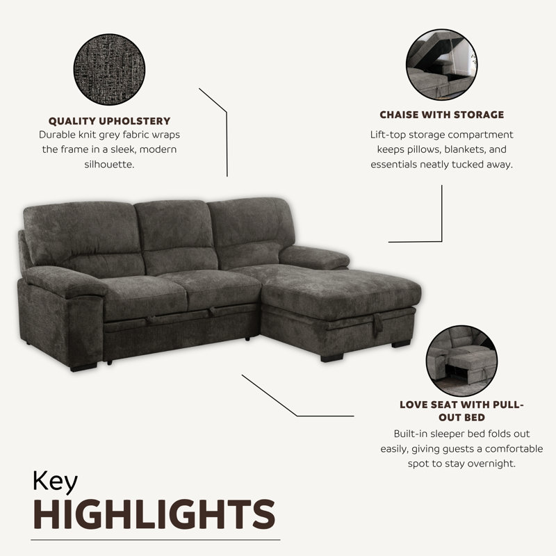 Jordan 93 in. Right Facing L Shaped Sleeper Sectional with Storage