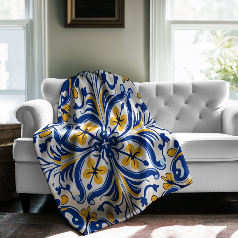 Iberian Tile Designs - 1 Piece Premium Sherpa Blanket, Queen