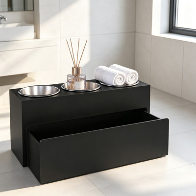 Organisateur pour outils pour cheveux avec support pour séchoir à cheveux amovible, organisateur Hot Tools pour sèche-cheveux, fer à friser, fer à lisser, organisateur de comptoir de salle de bain noir mat pour outils de coiffage et produits de beauté