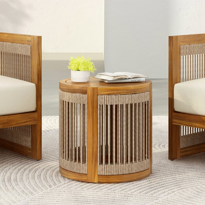 Table d'appoint d'extérieur en bois d'acacia 16,9 po - Corde d'appoint Boho