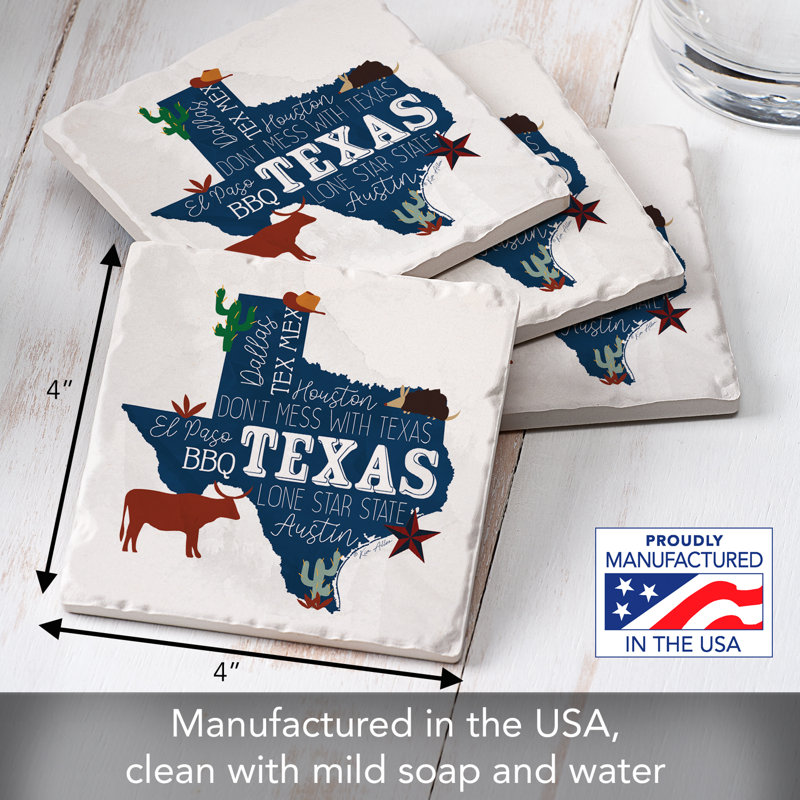 Trinx Texas Favorites 4-Pack Tumbled Tile Coaster Set
