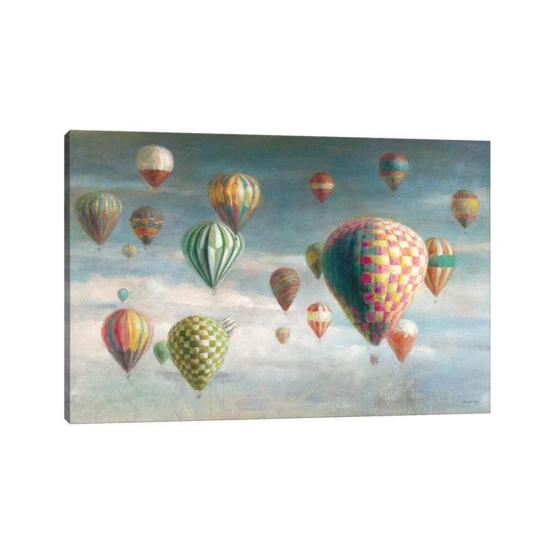 Hot Air Balloons With Pink Crop by Danhui Nai - Painting on Canvas, Wrapped Canvas, 20.32 cm H x 30.48 cm W