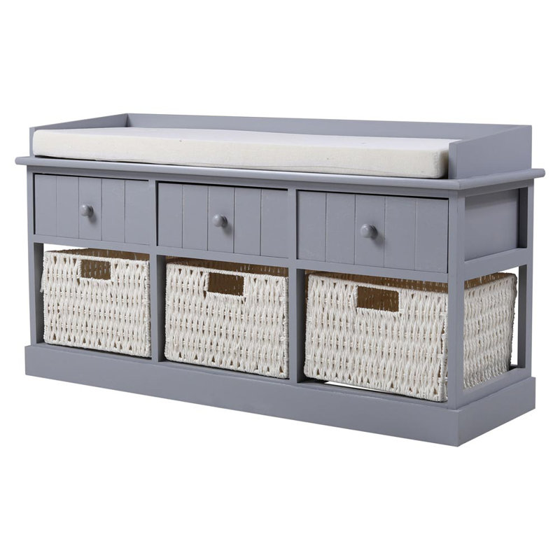 Echo Polyester Blend Upholstered Storage Bench, Grey/Beige