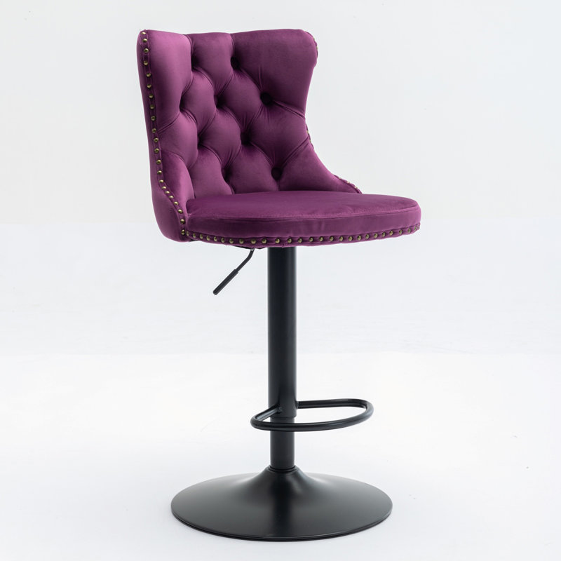 Kennasyn Swivel Upholstered Adjustable Height Counter Stool with Metal Frame, Black/Purple