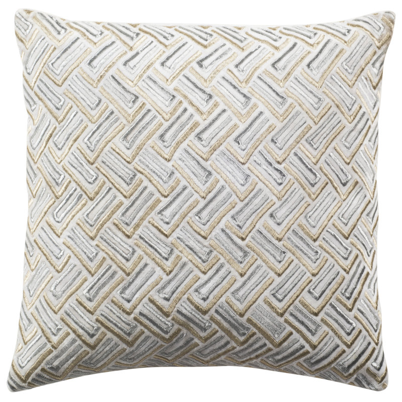 Safavieh 18" Square Grey & Gold Embroidered Velvet Pillow