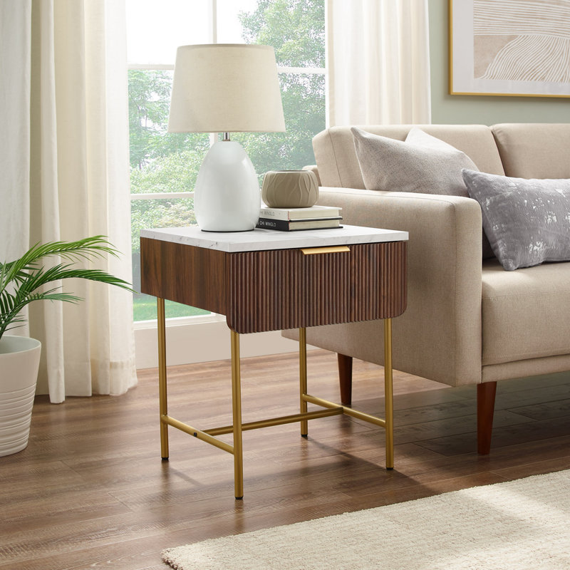 Boulemane End Table, Dark Walnut/Gold