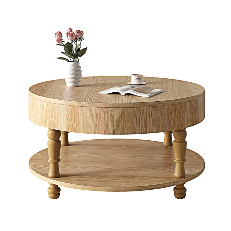 Table basse ronde avec rangement, Bois naturel
