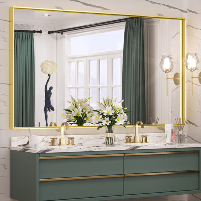 Miroir de salle de bain rectangulaire avec cadre en aluminium et verre trempé