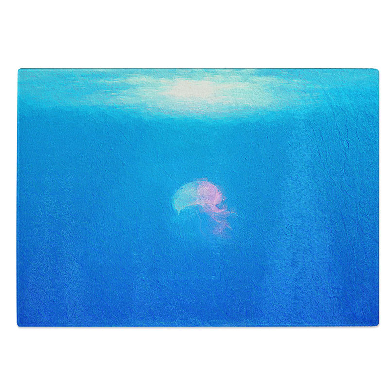 Glass Jellyfish in Pink & Blue With Sunlight Chopping Board, 39 cm W x 28.5 cm L