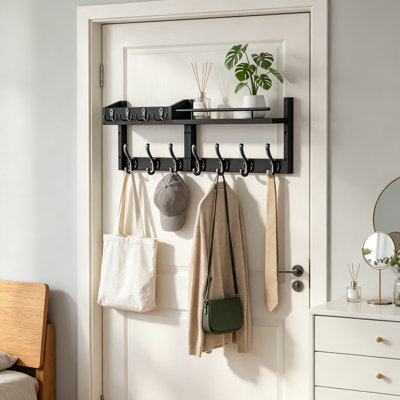 Wall Mounted Coat Rack with Shelf, Entryway Hanger with Wood and Metal Hooks, Rustic Farmhouse Hallway Organizer