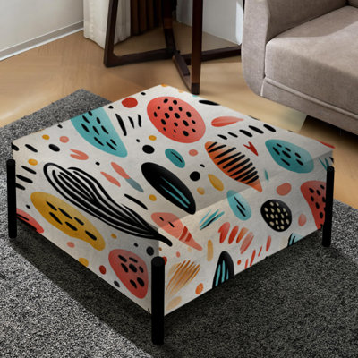 Light Colour Tribal Animals Pattern - Geometric Large Square Ottoman
