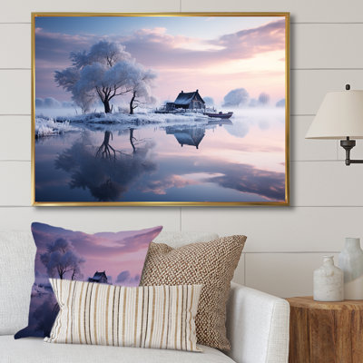«Winter Landscape White By The Lake», reproduction sur toile