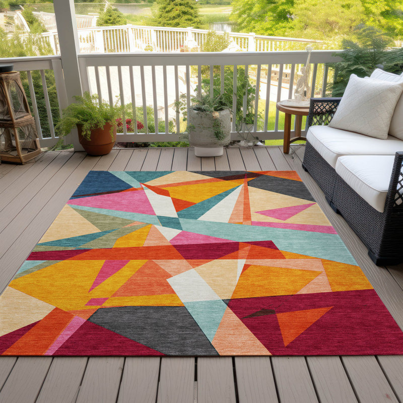 Machine Washable Indoor/Outdoor Claudian ACN1611 Orange Rug, Rectangle 3' x 5'