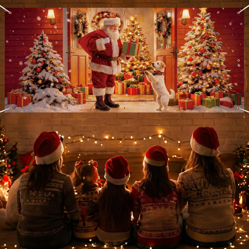 Bannière de porte de garage 7 x 16 pi Père Noël
