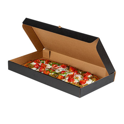 Restaurantware-Eco Pie 16 x 8 x 1 Inch Flatbread Takeaway Boxes, 50 Disposable Corrugated Pizza Boxes - Sturdy, Kraft And Black Paper Pizza Box, For Pizzas Or Flatbreads, Ideal for Restaurants