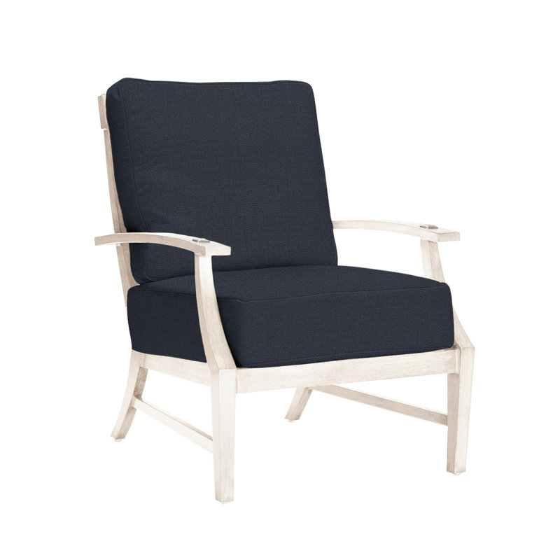 Croquet Patio Chair with Cushions, Welt + Standard Fill, Linen Navy, Chalk