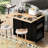 Kitchen Island With Electric Outlet And Drop Leaf. Black. Wine Rack, Side Compartment. For Home Environments Electrical Connection & Down Shelf, Compartment, Stylish Design-1229667045