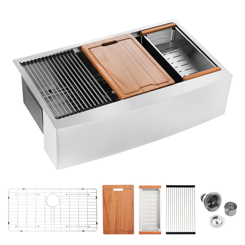 Évier de cuisine 33 po x 22 po x 10 po en acier inoxydable pour station de travail - Tablier T304 Stabilité 3 m