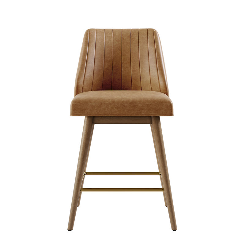 Modern Swivel Bar Stools Set of 2,  Counter Height Faux Leather Upholstered Counter Stools with Back, Mid Century Modern Wood Frame Bar Chairs for Kitchen