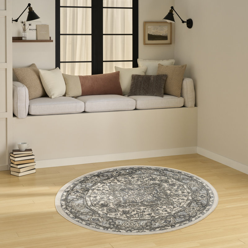 Tapis oriental en polypropylène / polyester tissé à la machine Sherlyn, Rond 4 pi