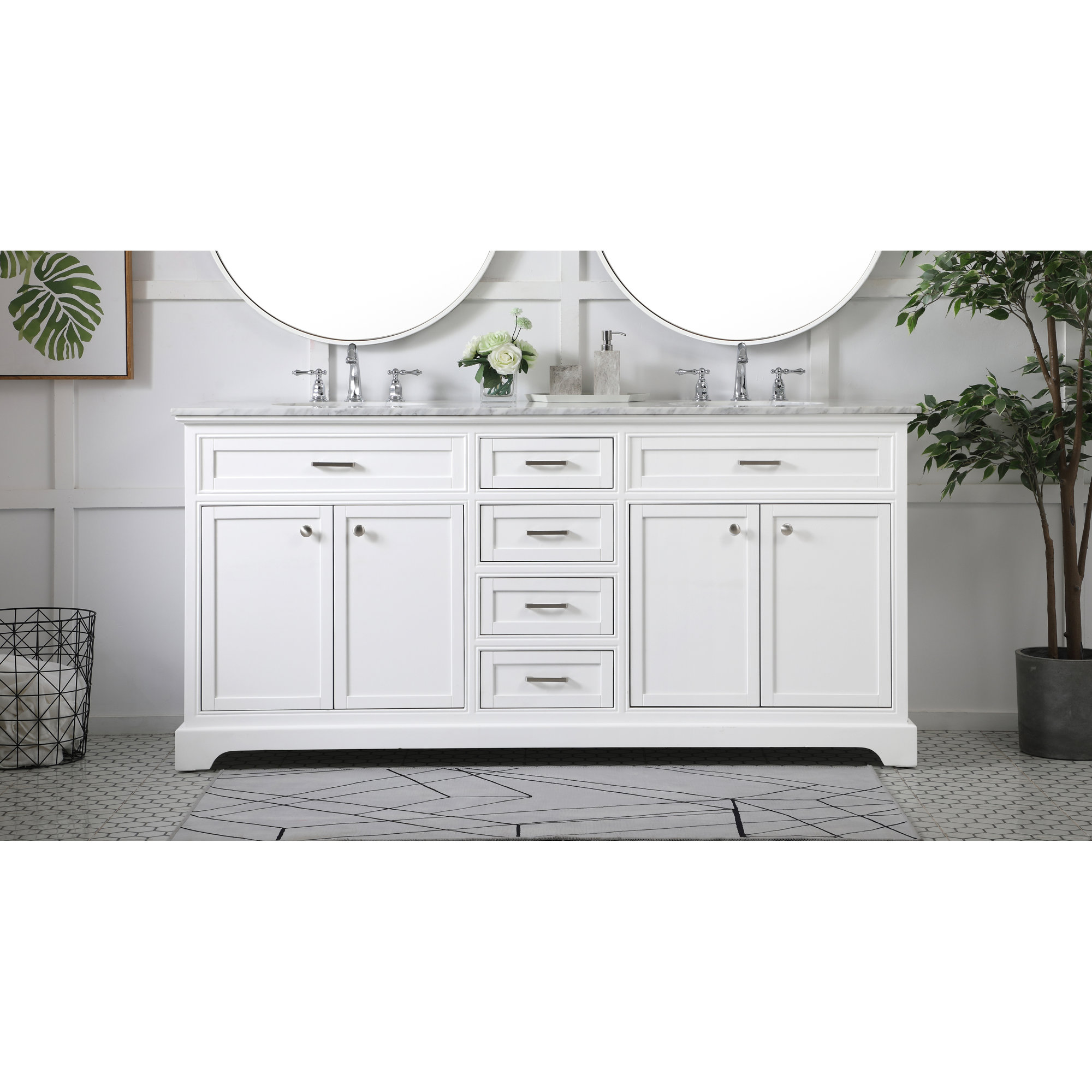 Hermes 72'' Double Bathroom Vanity, Carrara White Gray, White