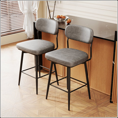 360° Rotating Bar Stools Set Of 2 With Leather Cushions And Iron Brackets, Comfortable And Stylish For Home Kitchens, Restaurants, And Offices
