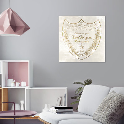 «Bottles of Bubbles Champagne, French Vintage Drinks Glam Gold», art mural sur toile pour la salle à manger