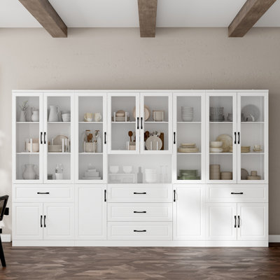 126" Wide White Painted Dining Hutch by Lark Manor