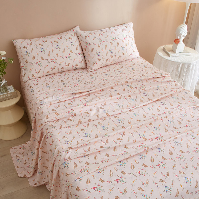 Ensemble de draps Zeta Boho, Rose, Ensemble de draps très grand californien avec 2 t