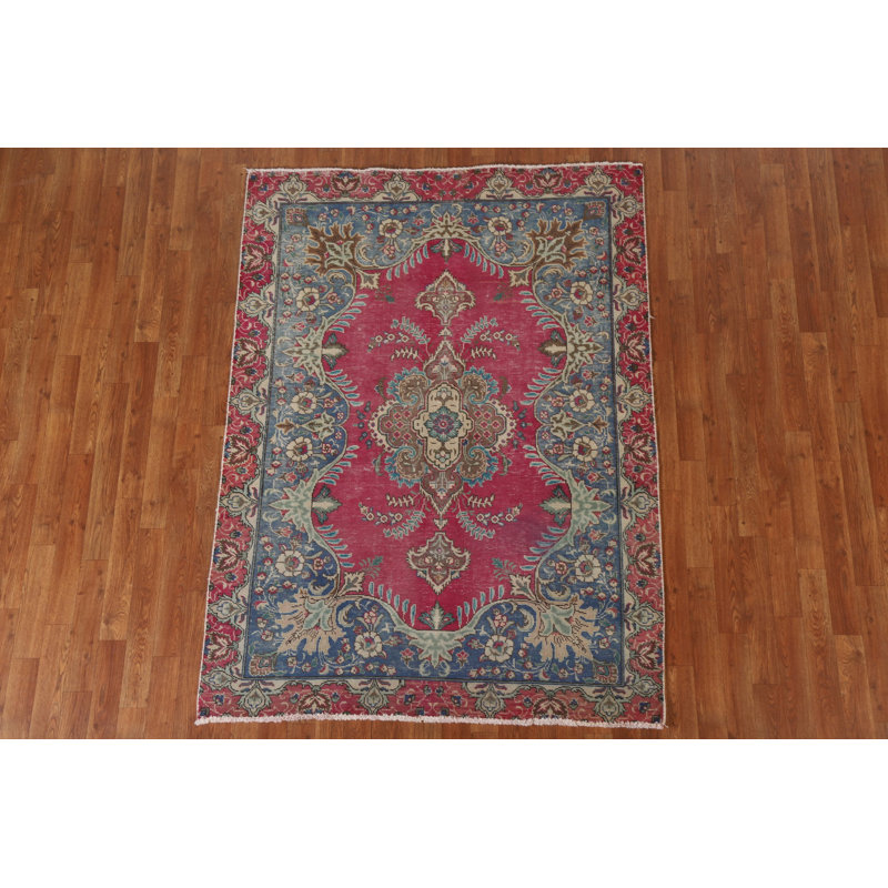 Tapis rose noué à la main de conception unique 4 pi 7 po x 6 pi 3 po Sushma