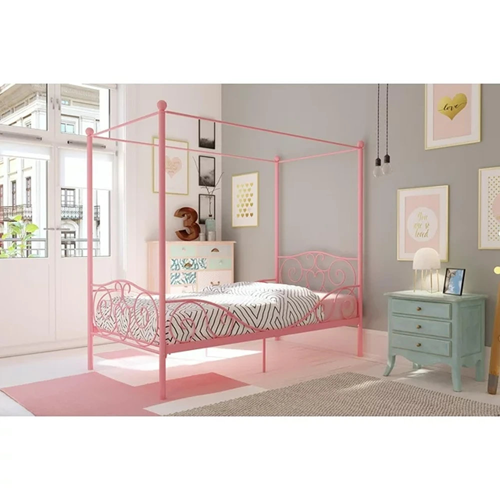 Pink metal canopy bed sales