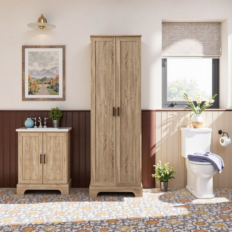 Armoire de rangement en panneau de fibres à densité moyenne 23,3 po x 16,9 po x 71,2 po avec tablettes réglables pour l'organisation de la salle de bain, du bureau et de la maison