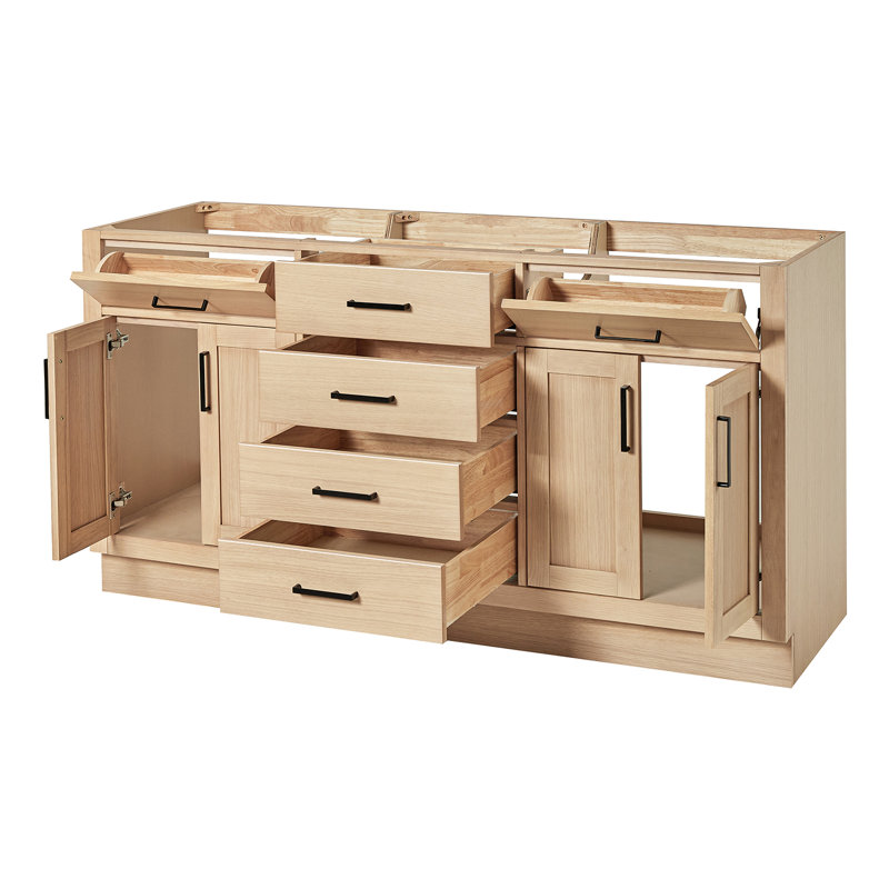 Base de meuble-lavabo double en bois massif 66 po Osoria, Chêne naturel