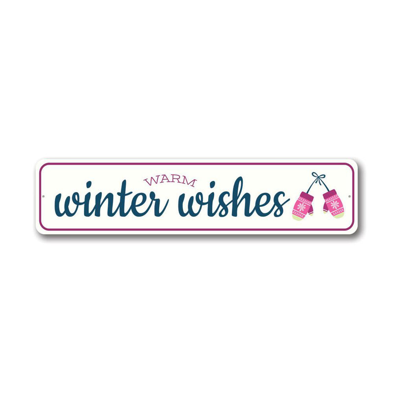 Plaque en aluminium «Warm Winter Wishes», H 4 po x l 18 po x P 0,04 po
